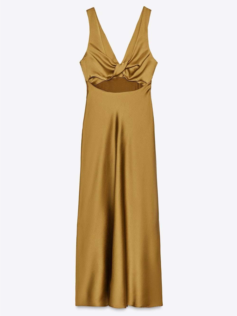 Zara Olive Satin V-Neck Maxi Dress - Picture 5 of 10